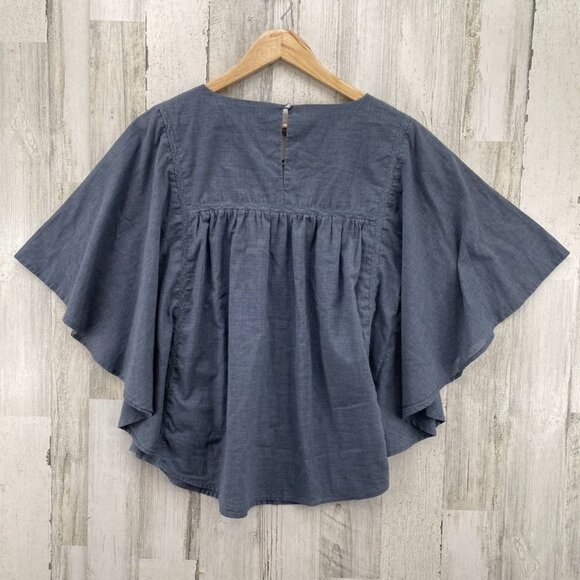 Romeo + Juliet Couture Top Womens Small Blue Chambray Cotton Blend‎ Embroidered - Picture 3 of 7